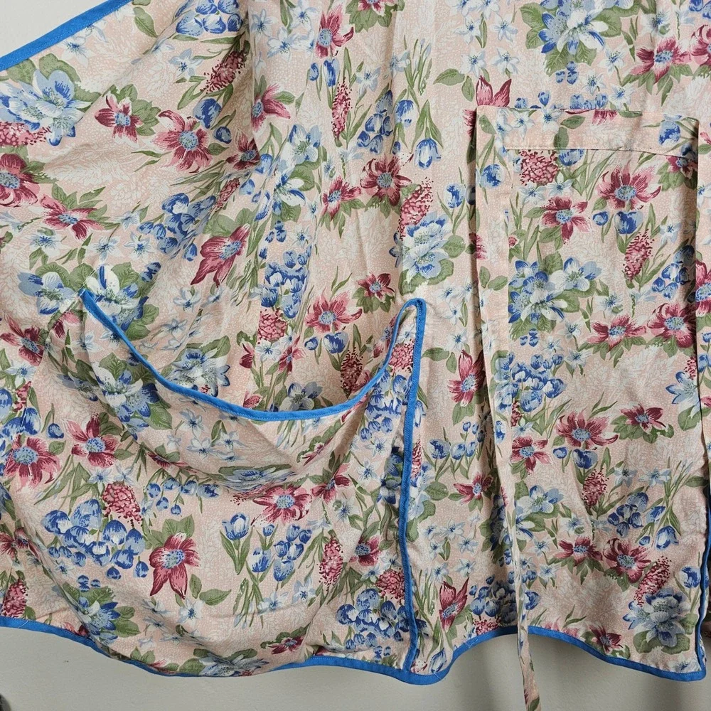 Vintage Smock Apron Women OS Pink Floral Vintage Cobbler Sleeveless Pockets